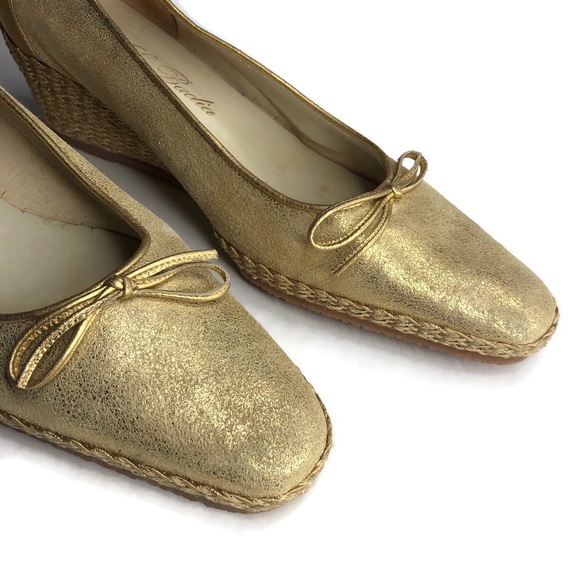 Vintage La Badia Gold Espadrilles Wedges 7 37 made in Italy - Picture 9 of 12
